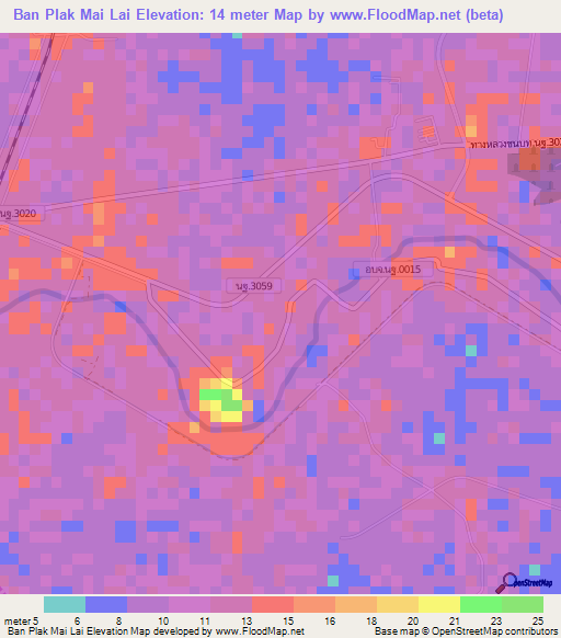 Ban Plak Mai Lai,Thailand Elevation Map