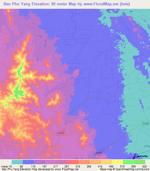 Ban Phu Yang,Thailand Elevation Map
