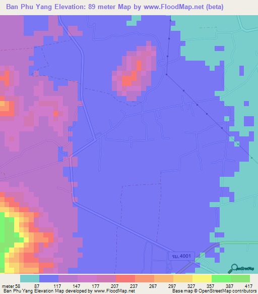 Ban Phu Yang,Thailand Elevation Map
