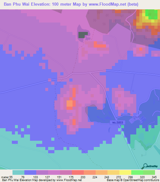 Ban Phu Wai,Thailand Elevation Map