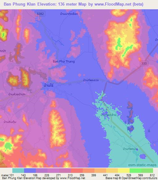 Ban Phung Klan,Thailand Elevation Map