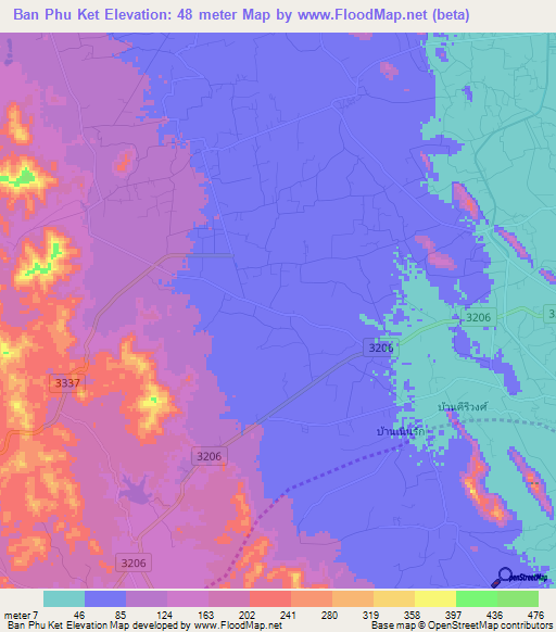 Ban Phu Ket,Thailand Elevation Map