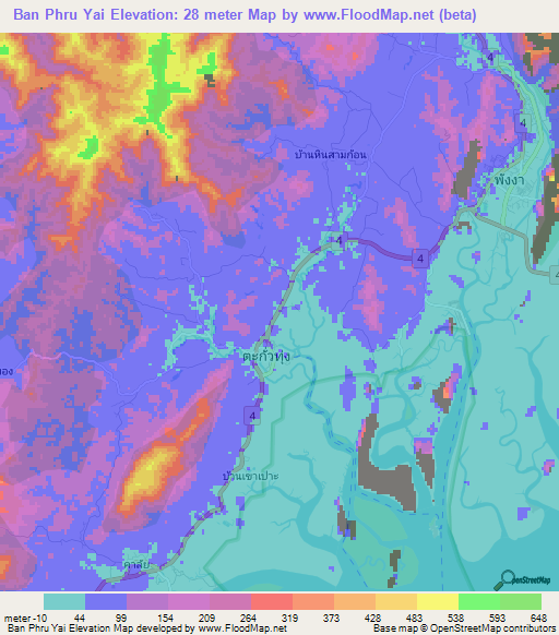 Ban Phru Yai,Thailand Elevation Map