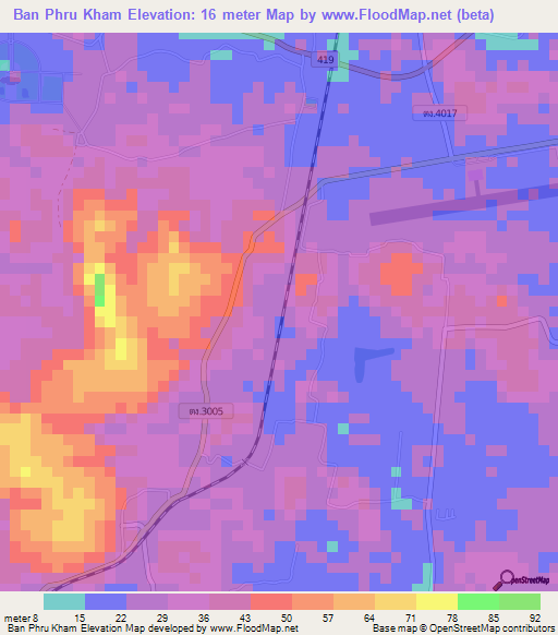Ban Phru Kham,Thailand Elevation Map