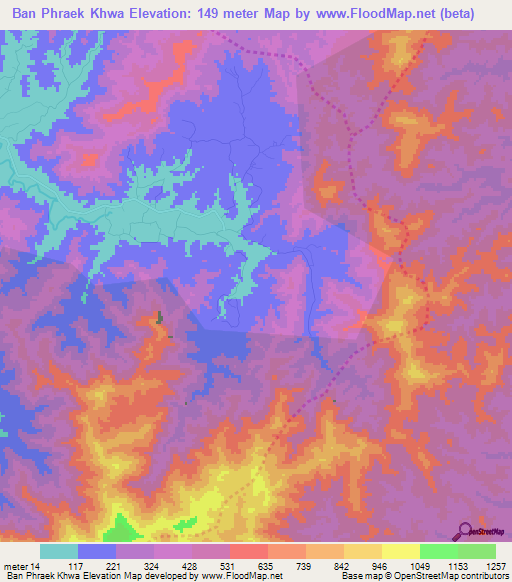 Ban Phraek Khwa,Thailand Elevation Map