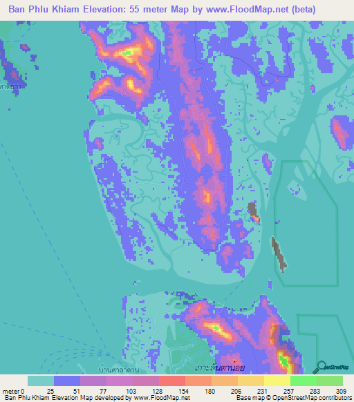 Ban Phlu Khiam,Thailand Elevation Map