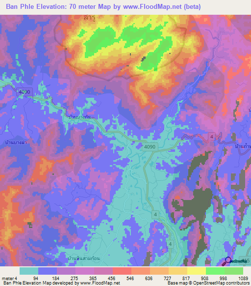 Ban Phle,Thailand Elevation Map
