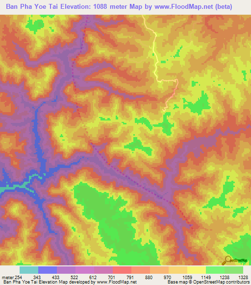 Ban Pha Yoe Tai,Thailand Elevation Map