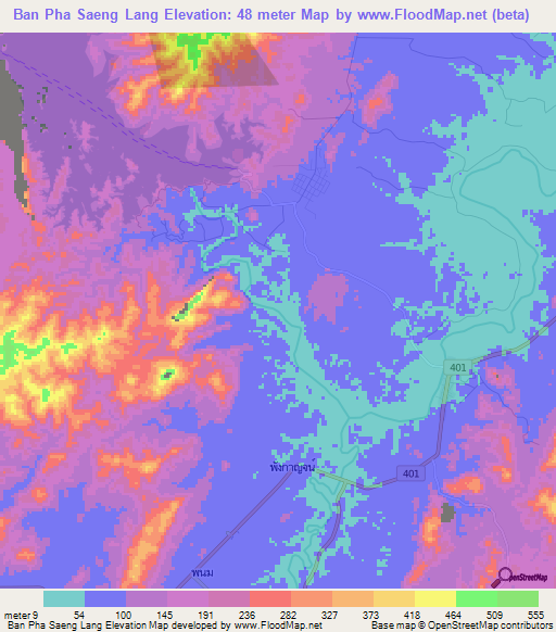 Ban Pha Saeng Lang,Thailand Elevation Map