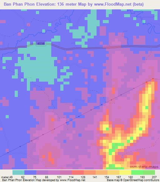 Ban Phan Phon,Thailand Elevation Map