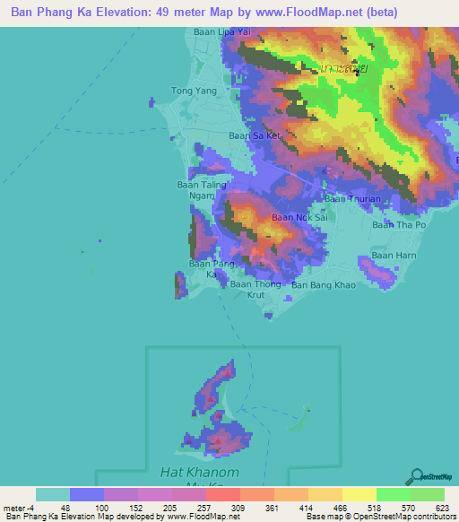 Ban Phang Ka,Thailand Elevation Map