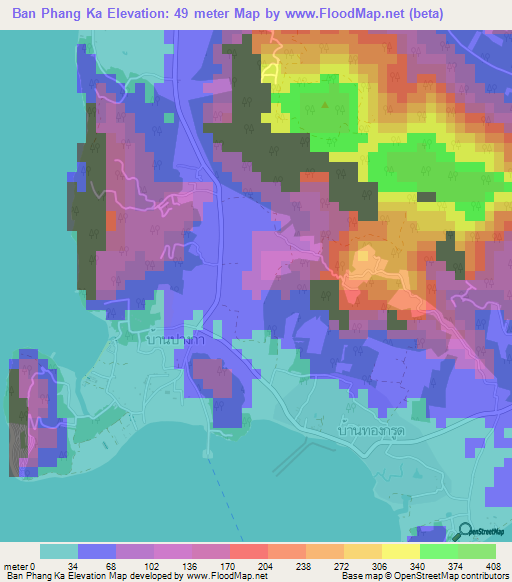 Ban Phang Ka,Thailand Elevation Map