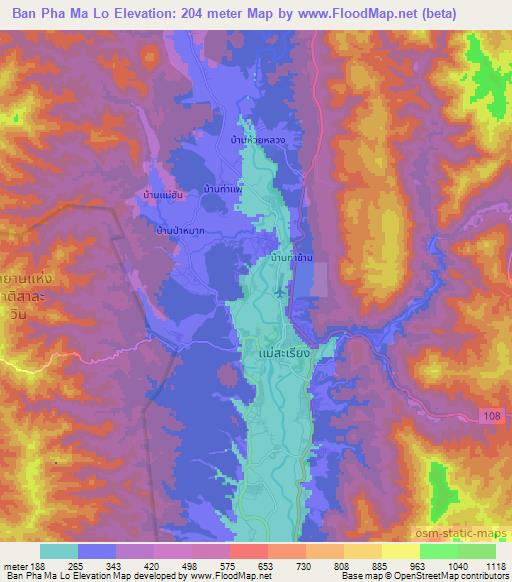 Ban Pha Ma Lo,Thailand Elevation Map