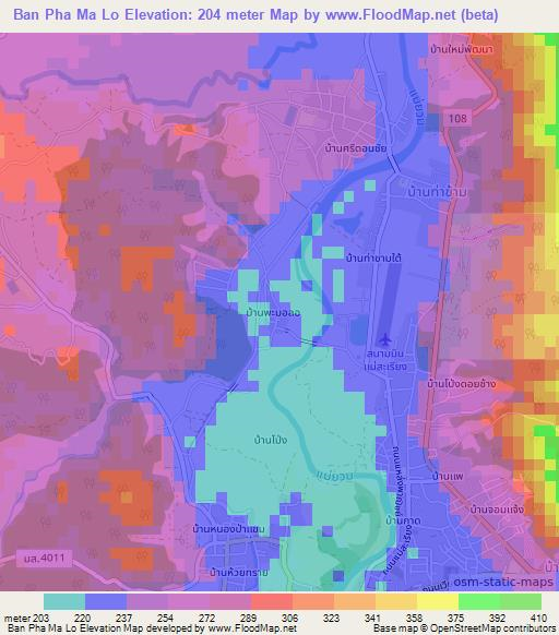 Ban Pha Ma Lo,Thailand Elevation Map