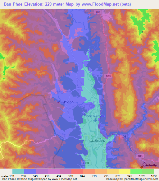 Ban Phae,Thailand Elevation Map