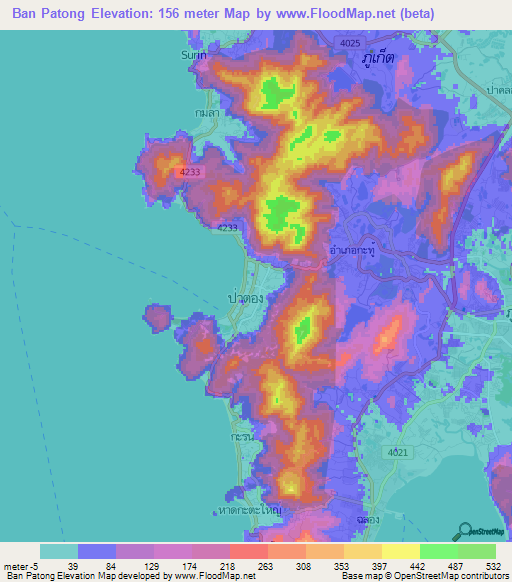 Ban Patong,Thailand Elevation Map