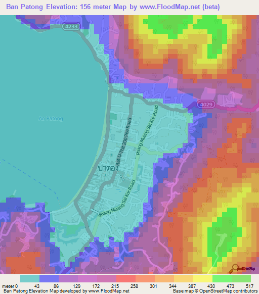 Ban Patong,Thailand Elevation Map