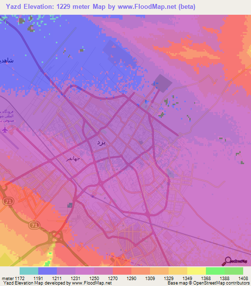Yazd,Iran Elevation Map