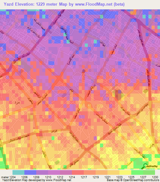 Yazd,Iran Elevation Map