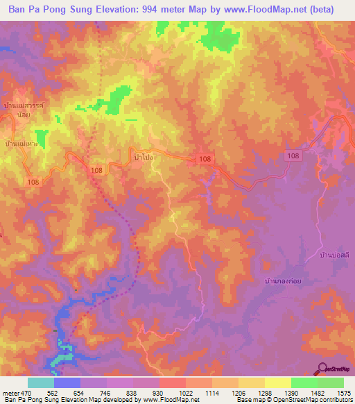 Ban Pa Pong Sung,Thailand Elevation Map