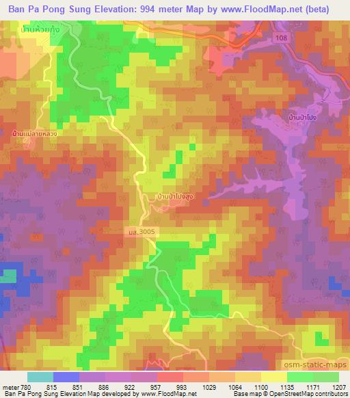 Ban Pa Pong Sung,Thailand Elevation Map