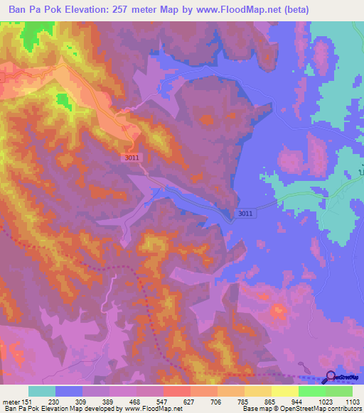 Ban Pa Pok,Thailand Elevation Map