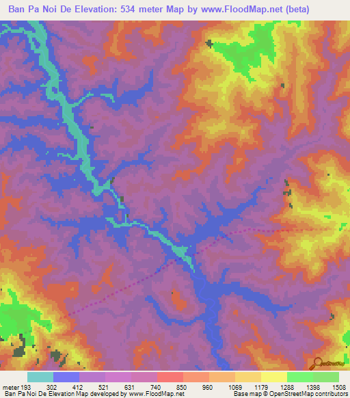 Ban Pa Noi De,Thailand Elevation Map