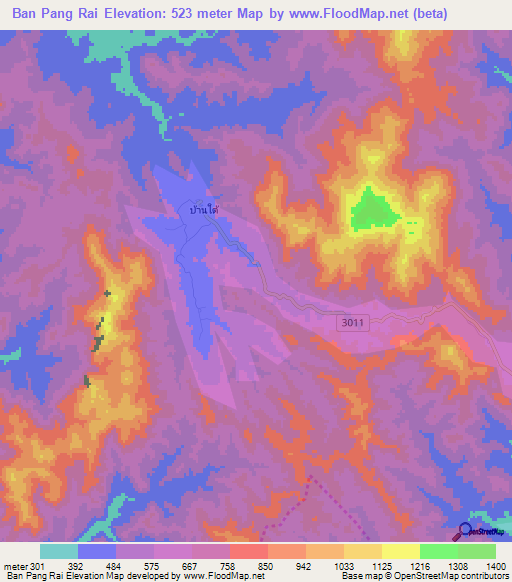Ban Pang Rai,Thailand Elevation Map