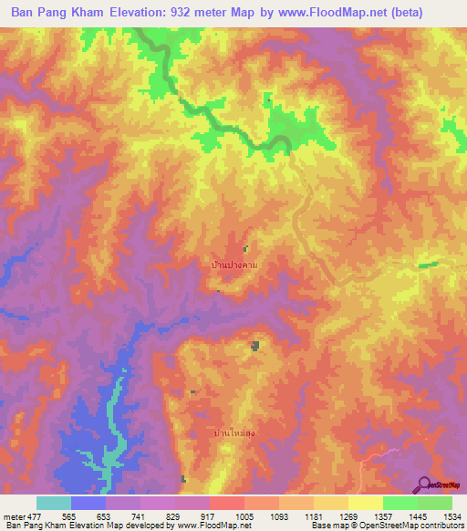 Ban Pang Kham,Thailand Elevation Map