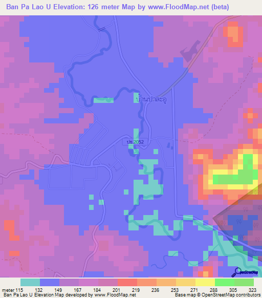 Ban Pa Lao U,Thailand Elevation Map