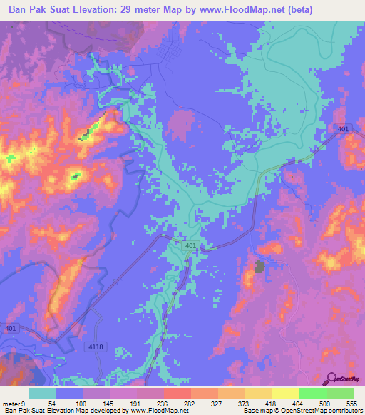 Ban Pak Suat,Thailand Elevation Map