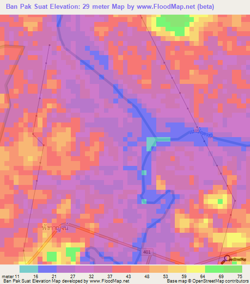 Ban Pak Suat,Thailand Elevation Map