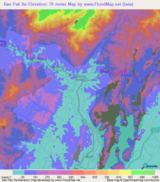 Ban Pak Ra,Thailand Elevation Map