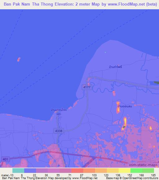Ban Pak Nam Tha Thong,Thailand Elevation Map