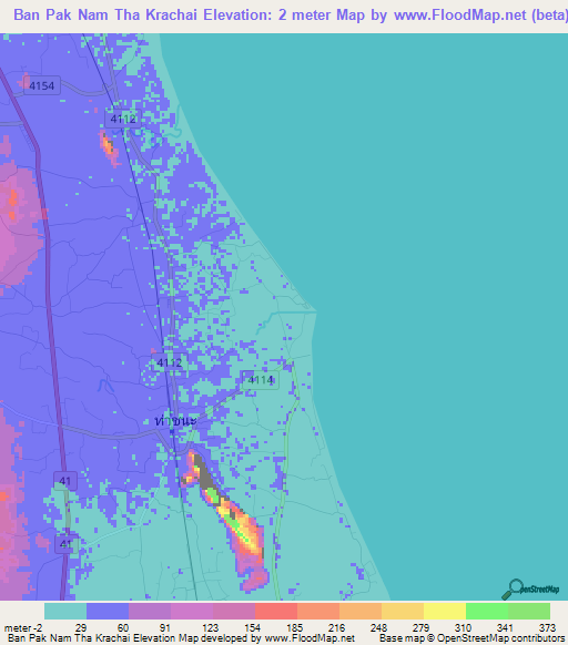 Ban Pak Nam Tha Krachai,Thailand Elevation Map