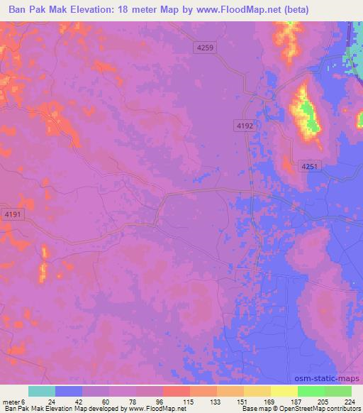 Ban Pak Mak,Thailand Elevation Map