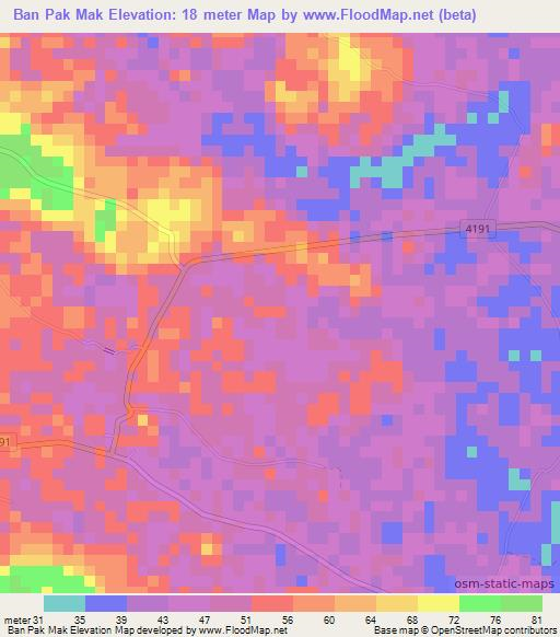 Ban Pak Mak,Thailand Elevation Map