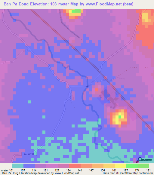 Ban Pa Dong,Thailand Elevation Map