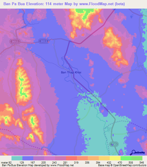 Ban Pa Bua,Thailand Elevation Map