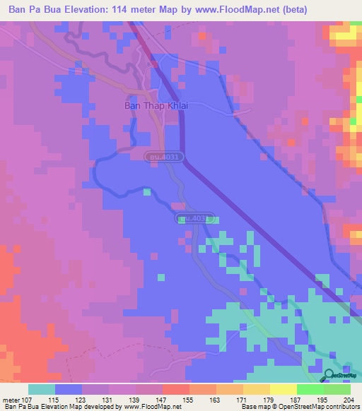 Ban Pa Bua,Thailand Elevation Map