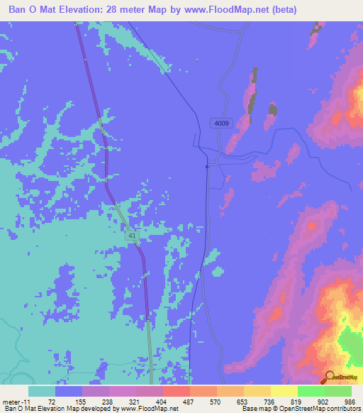 Ban O Mat,Thailand Elevation Map