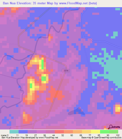 Ban Nua,Thailand Elevation Map