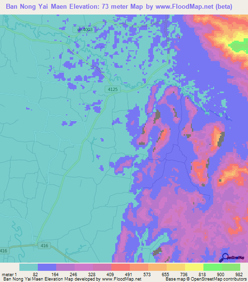 Ban Nong Yai Maen,Thailand Elevation Map