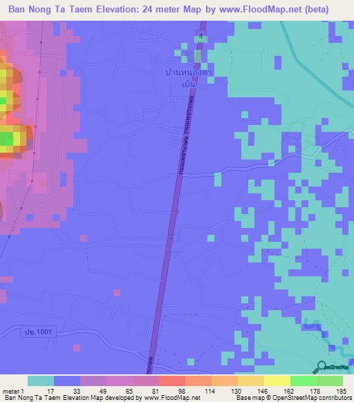 Ban Nong Ta Taem,Thailand Elevation Map