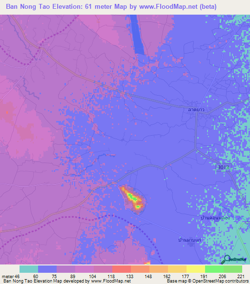 Ban Nong Tao,Thailand Elevation Map