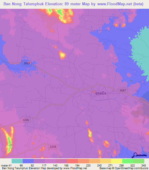 Ban Nong Talumphuk,Thailand Elevation Map