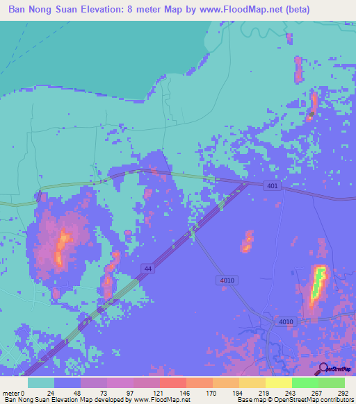 Ban Nong Suan,Thailand Elevation Map