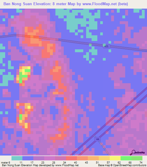 Ban Nong Suan,Thailand Elevation Map