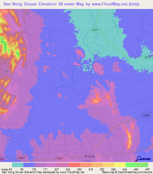 Ban Nong Sinuan,Thailand Elevation Map