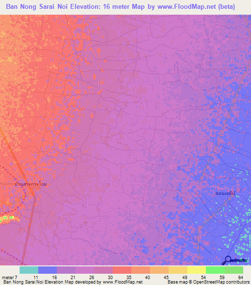 Ban Nong Sarai Noi,Thailand Elevation Map